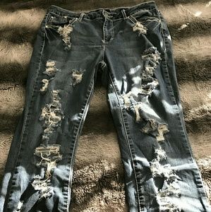 Dark Wash Destroyed Straight Leg Jeans